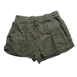 Cremeux Womens Shorts M Olive Green Stretch Linen Drawstring Elastic